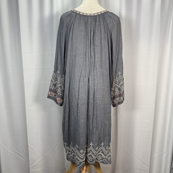 Johnny Was Embroidered Ellington Peasant Dress Size XL Boho Floral Gray - Picture 6 of 10